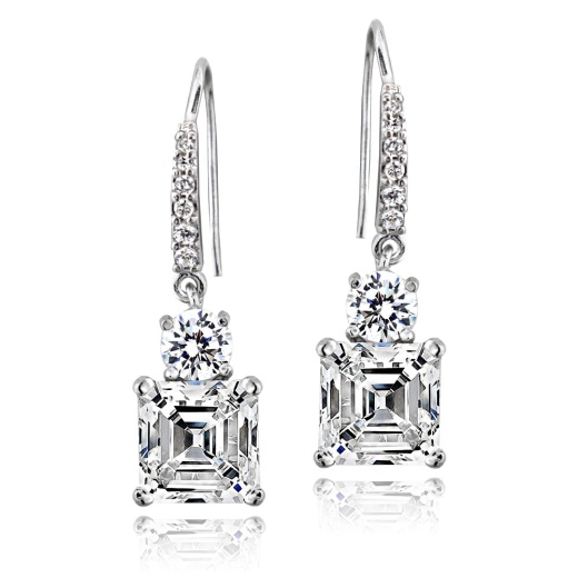 Sterling Silver Asscher-Cut Cubic Zirconia Dangle Earrings - Silverspeck