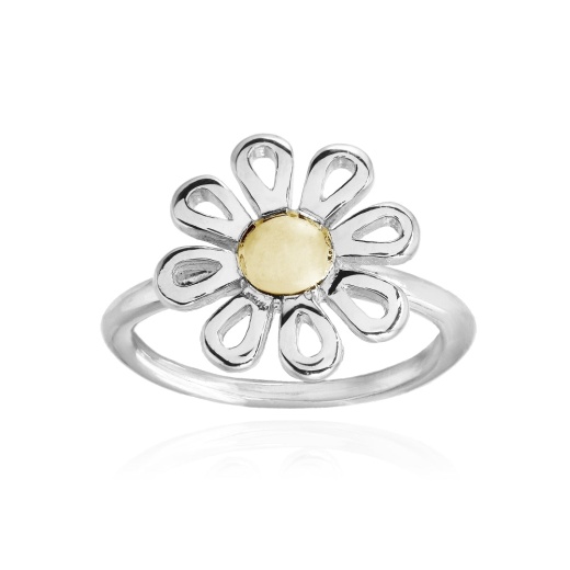 Sterling Silver Two-Tone High Polished Simple Flower Ring
