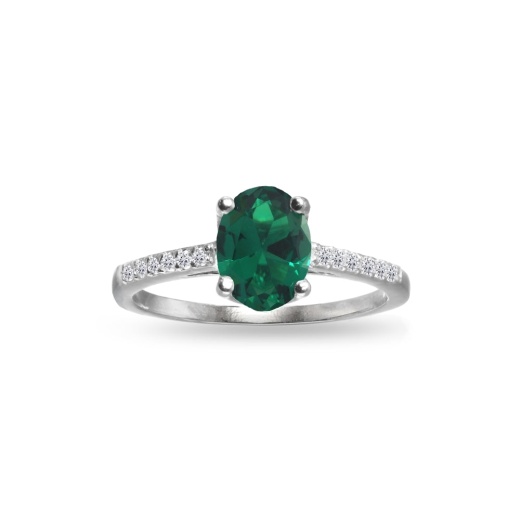 Sterling Silver Simulated Emerald And White Topaz Oval Crown Ring, Size 5