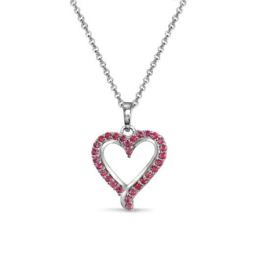 Sterling Silver Genuine Ruby Open Heart Necklace