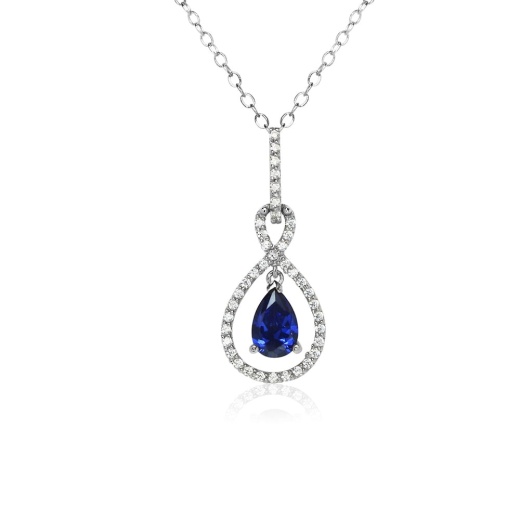 Sterling Silver Blue Cubic Zirconia Teardrop Infinity Figure 8 Necklace
