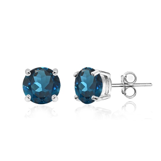 Sterling Silver London Blue Topaz 6Mm Round Stud Earrings