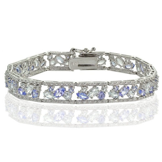 Sterling Silver Tanzanite and Aquamarine Cluster Bracelet
