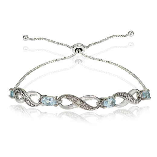 Sterling Silver Blue Topaz Figure 8 Infinity Adjustable Bolo Bracelet