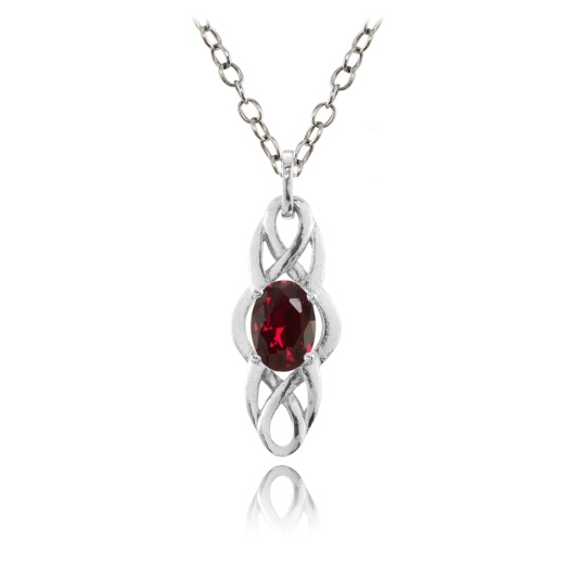 Sterling Silver Created Ruby Celtic Knot Oval Drop Necklace - Silverspeck