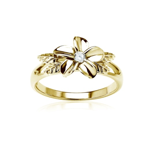 Yellow Gold Flashed Sterling Silver Cubic Zirconia Petal Flower Ring