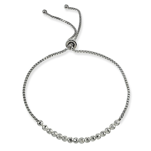Sterling Silver Disco Ball Beaded Adjustable Bolo Bracelet