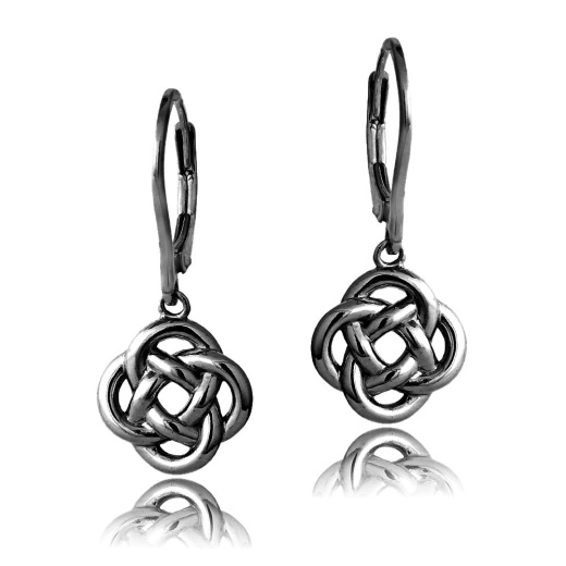 Black Flashed Sterling Silver Love Knot Flower Dangle Leverback Earrings