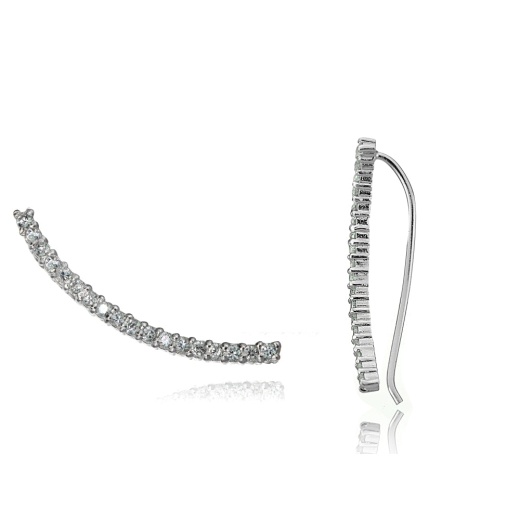 Sterling Silver Cubic Zirconia Curved Crawler Climber Hook Earrings