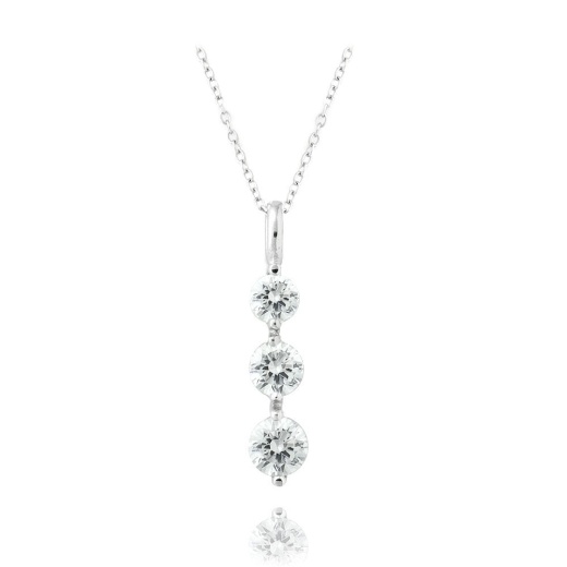 Sterling Silver Cz Past Present Future 3-Stone Necklace