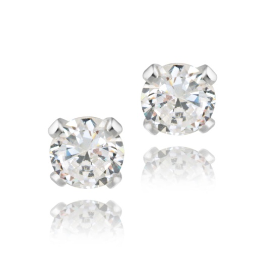 Sterling Silver 1/2 Ct Cz Stud Earrings, 4Mm - Silverspeck