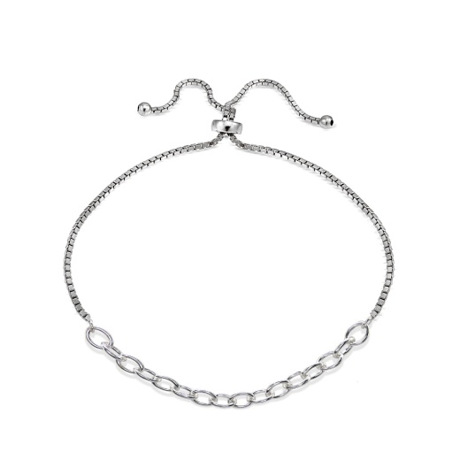 Sterling Silver Polished Pull-String Loop Adjustable Charm Link Chain Bolo Bracelet by Silverspeck