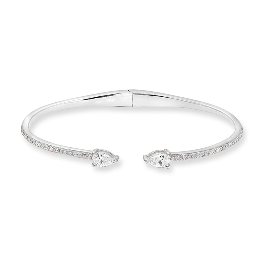 Sterling Silver Cubic Zirconia Teardrop Dainty Fashion Cuff Bangle Bracelet - Silverspeck
