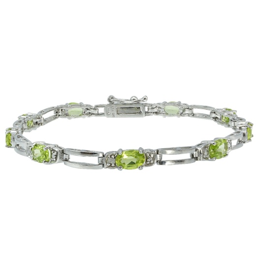 Sterling Silver Peridot And Diamond Accent Bracelet