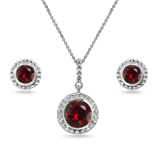 Sterling Silver Created Ruby Pendant Necklace & Stud Earrings Set