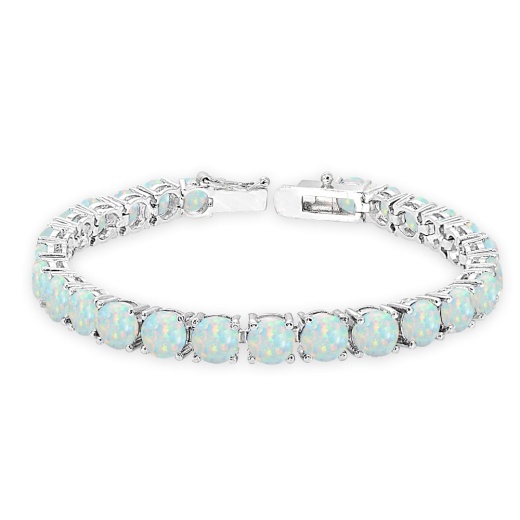 Sterling Silver Created White Opal 6Mm Round-Cut Classic Tennis Bracelet