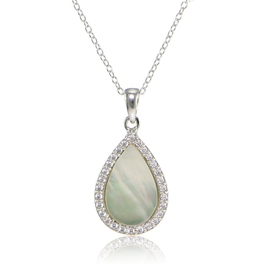Sterling Silver Mother Of Pearl And Cubic Zirconia Teardrop Necklace