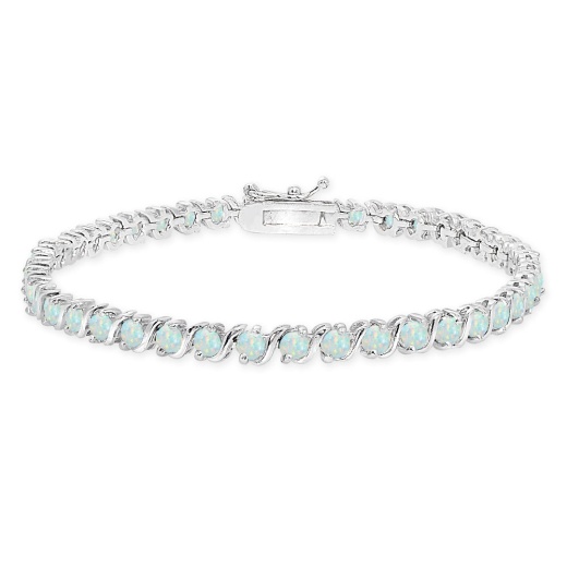 Sterling Silver Created White Opal S Design Bar Classic Tennis Bracelet