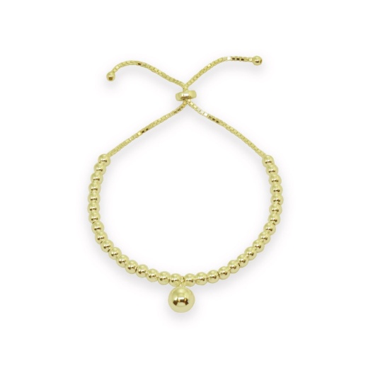 Yellow Gold Flashed Sterling Silver Polished Large Bead Pull-String Adjustable Bolo Chain Bracelet