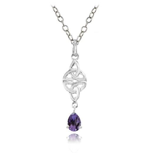 Sterling Silver African Amethyst Celtic Trinity Knot Teardrop Necklace