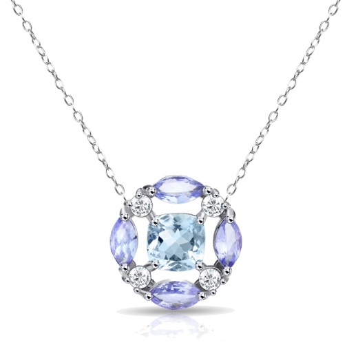 Sterling Silver Blue Topaz and Amethyst Necklace with White Topaz Accents
