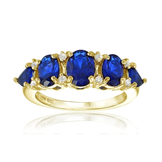 Yellow Gold Flashed Sterling Silver Created Blue Sapphire And White Topaz Stone Half Eternity Band Ring