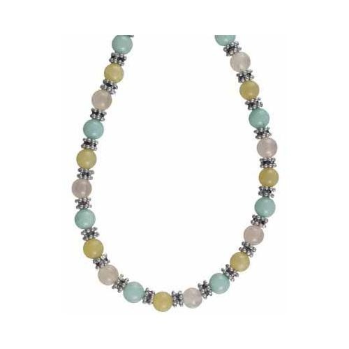 Genuine Amazonite, Aragonite, Rose Quartz Beads with Sterling Silver Bali Beads Necklace