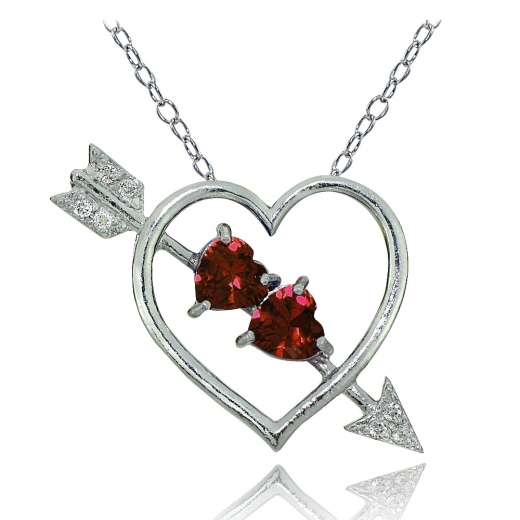 Sterling Silver Garnet And White Topaz Heart & Arrow Necklace