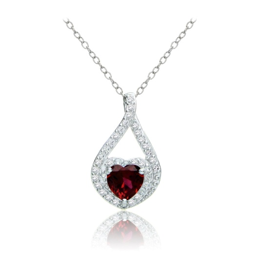 Sterling Silver Created Ruby and White Topaz Heart Twist Necklace