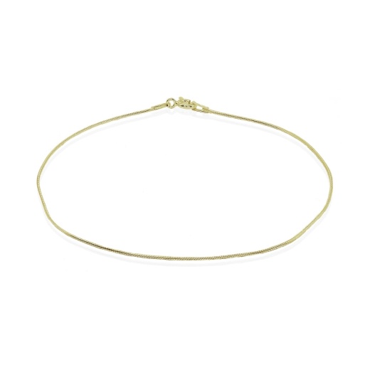 Yellow Gold Flashed Sterling Silver Italian Snake Chain Anklet, 9Mm