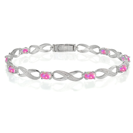 Sterling Silver Created Pink Opal and Diamond Accent Infinity Link Bracelet by Silverspeck