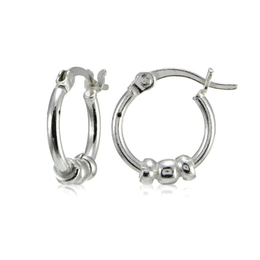 Sterling Silver 14Mm Beaded Round Small Hoop Earrings for Girls and Women