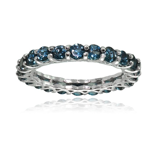 Sterling Silver London Blue Topaz 3Mm Round-Cut Eternity Band Ring - Silverspeck