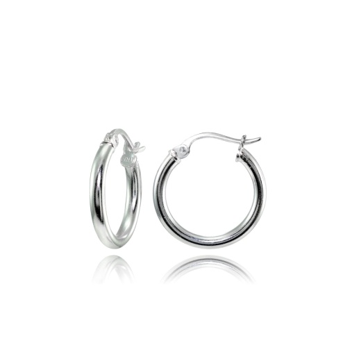 Sterling Silver High Polished Round Hoop Earrings, 15Mm