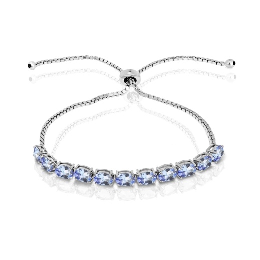 Sterling Silver Tanzanite Oval-Cut Adjustable Tennis Bracelet