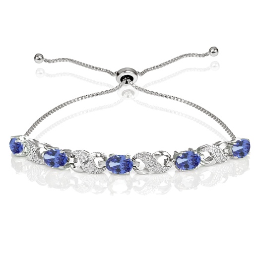 Sterling Silver Tanzanite and Diamond Accent Infinity Adjustable Bracelet by Silverspeck