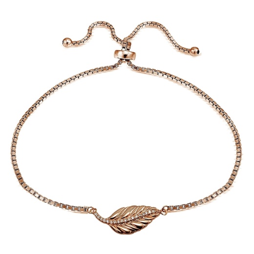 Rose Gold Tone Sterling Silver Cubic Zirconia Leaf Adjustable Bracelet