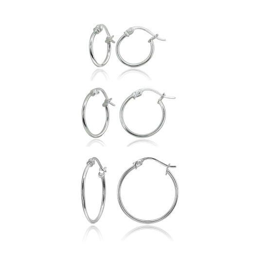 3 Pair Set Sterling Silver Polished Round Thin Hoop Earrings