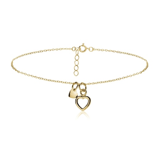 Gold Tone Over Sterling Silver Double Heart Chain Anklet