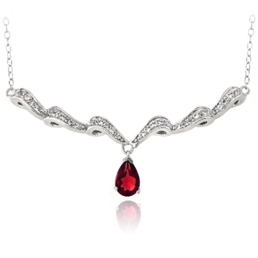 Sterling Silver Created Ruby & White Topaz Swirl Teardrop Necklace