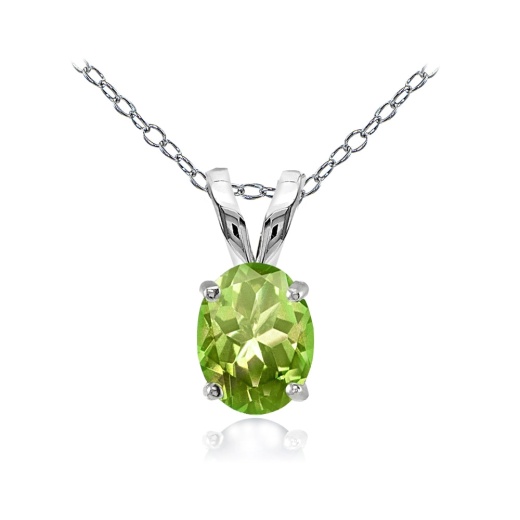 Sterling Silver Peridot 8X6mm Oval Solitaire Necklace - Silverspeck