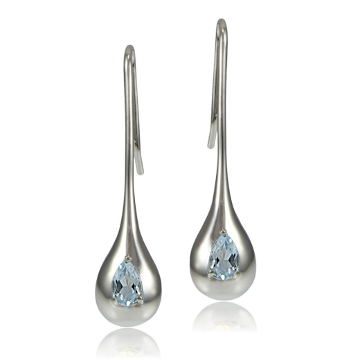 Sterling Silver Blue Topaz Teardrop Lotus Drop Earrings