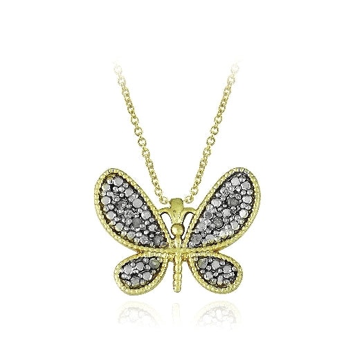 18K Gold Over Sterling Silver 1/10Ct Diamond Butterfly Pendant - Silverspeck