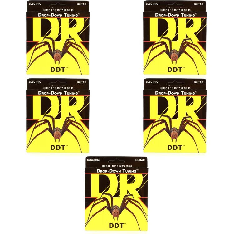 Dr Strings Ddt-10 Drop-Down Tuning Nickel Plated Steel Electric Guitar Strings - .010-.046 Medium 5-Pack