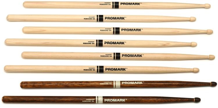 Promark Select Balance Rebound Hickory Drumsticks - 0.565" - Acorn Tip - Firegrain Bonus 4-Pack