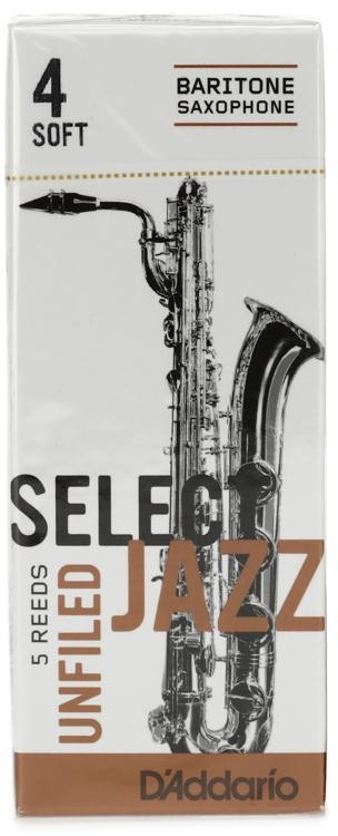 D'addario Rrs05bsx4s - Select Jazz Unfiled Baritone Saxophone Reeds - 4 Soft (5-Pack)