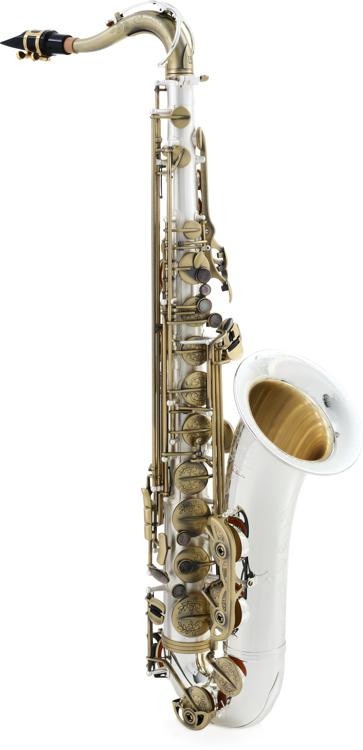 Growling Sax Roar Professional Tenor Saxophone - Dull Silver Body, Antiqued Keys And Key Guards, Silver-Plated Bell And Bow