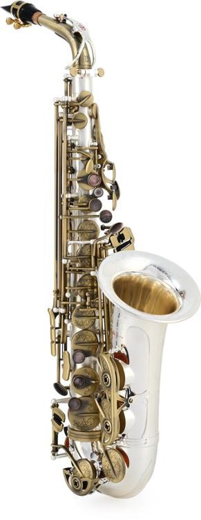 Growling Sax Roar Professional Alto Saxophone - Dull Silver Body, Antiqued Keys And Key Guards, Silver-Plated Bell And Bow