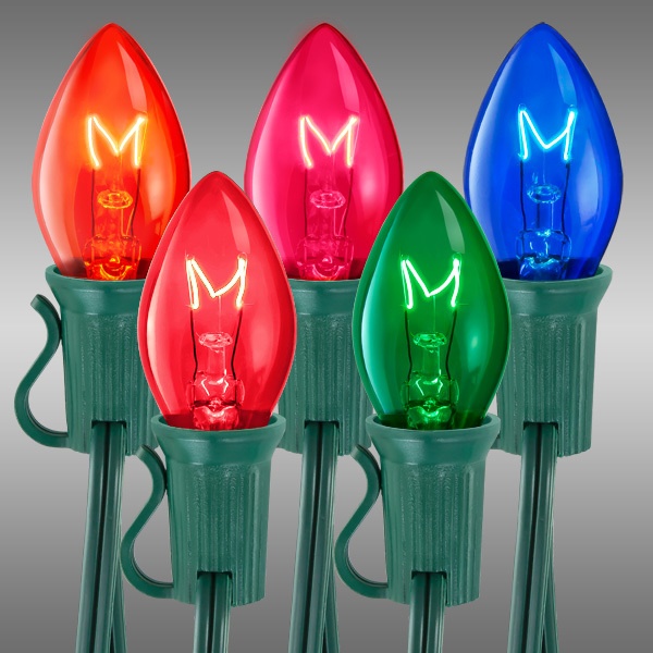 25 Ft. - Transparent Multi-Color - C7 Christmas String Lights - 25 Bulbs