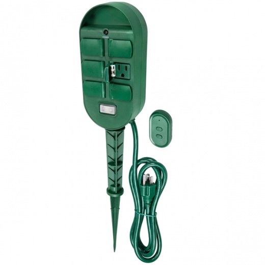 Remote Controlled Outdoor Power Outlet Yard Stake with 6 Grounded Outlets